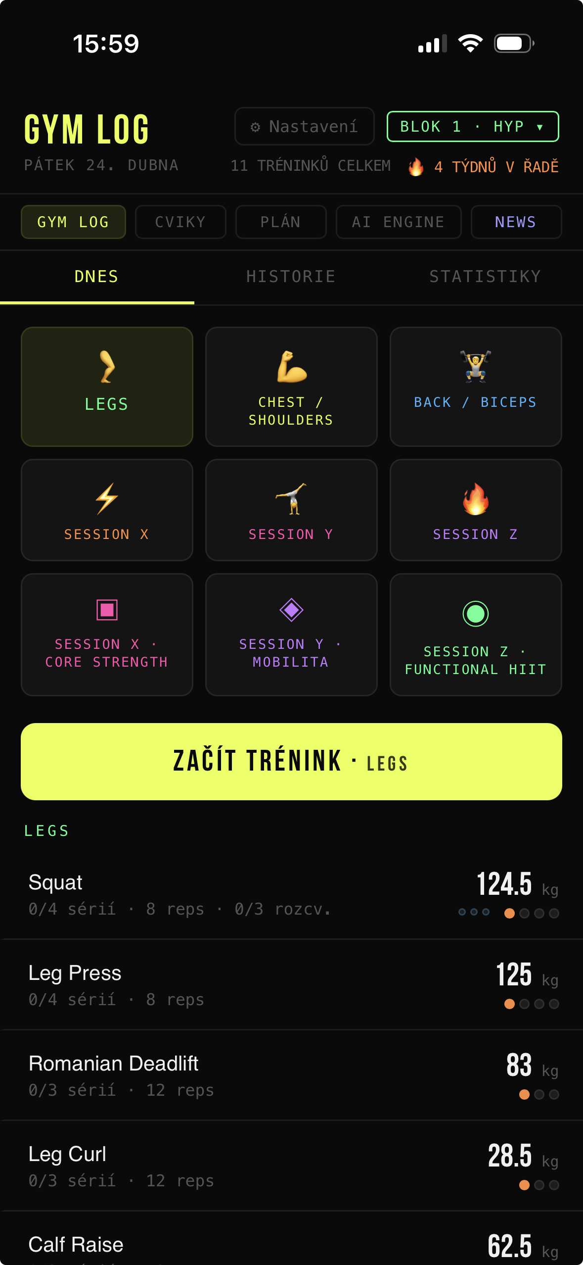 esGym workout day screen